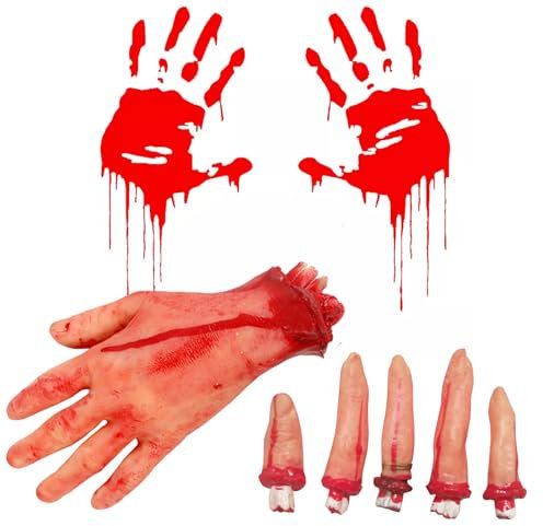 6PCS Bras Coupé Halloween, Terreur Coupé Sanglante Faux Bras, Bras Séparés Halloween et Doigts Sanglants, Décorations De Bras Cassés Simulées,Main Horreur pour Accessoire de Fête d'Halloween (Style 1)