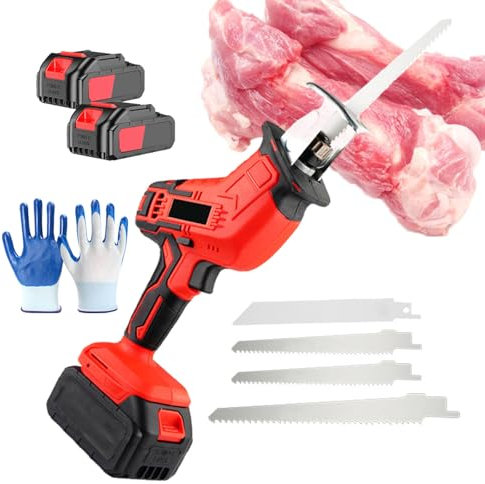 pealiritansemen Sierra De Huesos De Mano Profesional, Máquina Cortadora De Sierra De Huesos Inalámbrica para Corte De Huesos De Cerdo/Madera/Metal/Plástico, con 4 Hojas De Sierra Y 12 Guantes