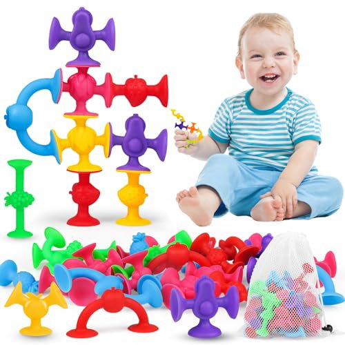 Juego de Ventosas para Niños, Juguetes Bañera Bebe, 15 Piezas Juguetes de Succión para Bebés, Sensoriales Interactivos Juguetes de Baño Juegos, Educativos Regalos para Niños 3 4 5 Años