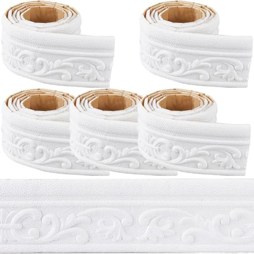 CRASPIRE 413x3.1in Crown Molding Peel and Stick Foam White Self Adhesive Flexible Trim 3D Sticky Vintage Decorative Wallpaper Border Wall Edging Foam Baseboard Mirror Border Wall Lines Hotel DIY Decor