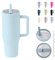 Hrobig Thermobecher mit Strohhalm und Henkel, 40oz/ 1200ml Kaffeebecher to go Thermo, 100% Auslaufsicher Edelstahl Isolierbecher | Flip-Strohhalm Deckel | Spülmaschinenfest | BPA Frei - Blau