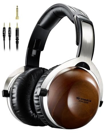 Y YO-TRONICS Over Ear Pine Wood Headphones, Hi-Res Audio with 50mm Dynamic Driver, Closed-Back, 3.5mm Wired Jack, DAC, Luxurious Silver Velour Earpads for Audiophiles, Podcasts, Home Audio Systems