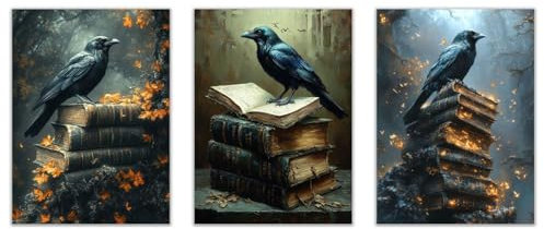 JOSUE 3 Stück Schwarz, weiß Halloween Decor LeinwäNde Groß Xxl Bilder, Halloween-Tiere Poster HeimbüRo Wohnzimmer Schlafzimmer Badezimmer Wanddeko-20x30cmx3 Ungerahmt