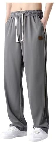 Pantalon de survêtement ample à jambes larges pour homme, jambe droite, coupe décontractée, pantalon de jogging d'été athlétique doux à jambes larges, pantalon de détente décontracté, gris foncé, XL
