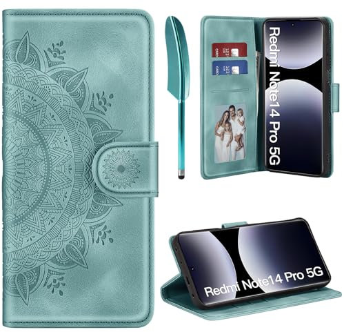 ivencase Lederhülle für Xiaomi Redmi Note 14 Pro 5G Hülle, Premium Klappbar Flip Wallet Handyhülle, [PU Leder] [Kartenfach] [Ständer] Schutzhülle Kompatibel mit Redmi Note 14 Pro 5G, Grün
