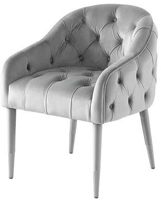 MY Furniture Sophia Dining carver Chair - Dove light grey - Silver Caps- deep velvet buttoned upholstery - luxurious elegant comfortable classic sprung base -