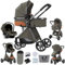 Veitoalioy Kinderwagen 3 in 1, Bequemer Multifunktionaler Kombikinderwagen 3 in 1 Komplettset, Aluminium Hohe Landschaft Babywagen, Faltbarer Kinderwagen Set (V9 Deep Grey)