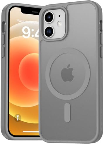 Natiiozie Magnetisch Hülle Kompatibel mit iPhone 12 Mini/13 Mini, Matt Handyhülle Kompatibel mit MagSafe, Stoßfest Kratzfest Schutzhülle Nie Vergilbung Rückseite Dünn 5.4 Zoll Case Grau