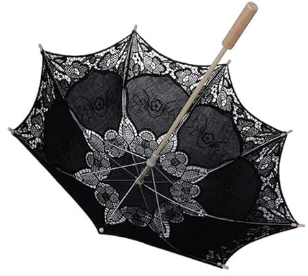 GreatRise Spitze Regenschirm Vintage Spitzenschirm Klein Hochzeits-Spitzen-Sonnenschirm Blumenschirme Brautschirm für Braut Hochzeit Teeparty Fotografie-Requisiten Dame Kostüm Zubehör Schwarz M