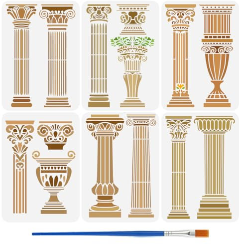 FINGERINSPIRE 6 Stück Schablone Für Römische Säulen Zum Malen Mit Pinsel 21x29.7cm Vorlage Für Römische Gebäude Ausgehöhlte Schablone Mit Geometrischem Muster PET Bauthema Vorlage Für Heimwerker