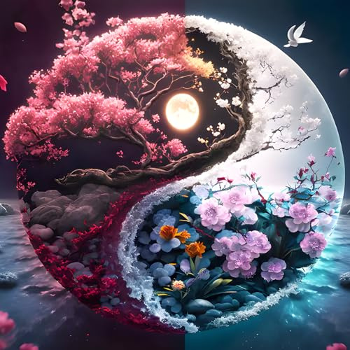 QQYRHN 5D Tai Chi Diamond Painting Kit für Erwachsene Anfänger Sonne und Mond Diamant Kunst Kits Vollständiges DIY Yin Yang Diamantstickerei-Set Perfekt zur Entspannung und Dekor 30x30 cm