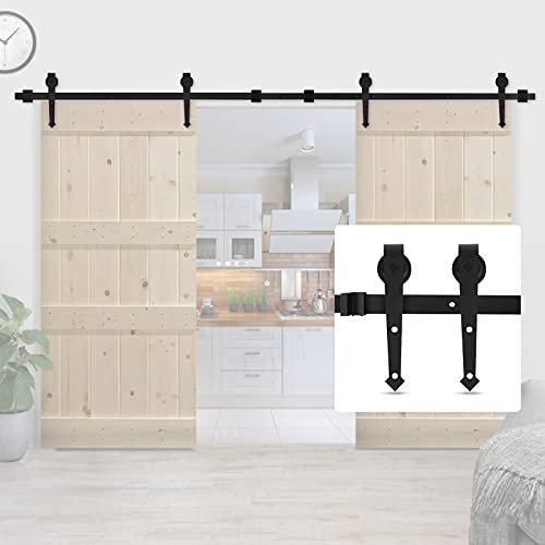 Kit de quincaillerie pour porte coulissante de grange de 3 m – Système double rail en acier au carbone pour portes de 130 à 140 cm Idéal pour les armoires et les granges – Finition noire
