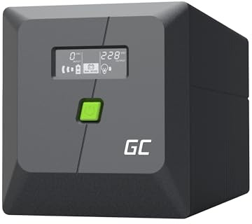 Green Cell PowerProof USV 1000VA 600W, LCD und Modifizierte Sinuswelle | Notstromversorgung mit Überspannungsschutz, USB/RJ45, 2 Schuko- und 2 IEC-Ausgängen für Haushaltsgeräte