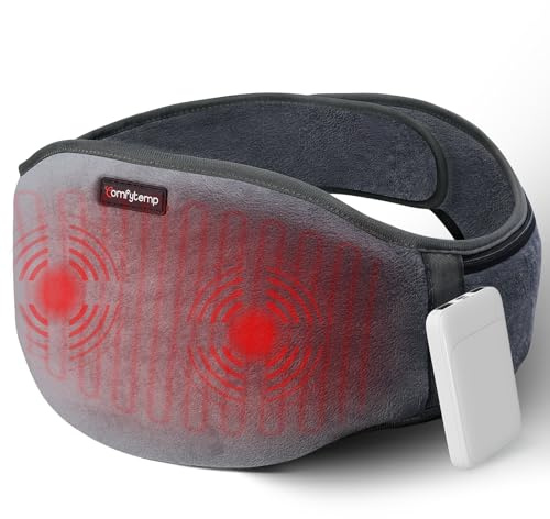 Comfytemp Cordless Heating Pad for Back Comfort, Portable Heating Belt with Massager for Back with 3 Heat Levels, Auto-Off, Rechargeable Wearable Heated Waist Belt for Lower Back Lumbar Waist Abdomen