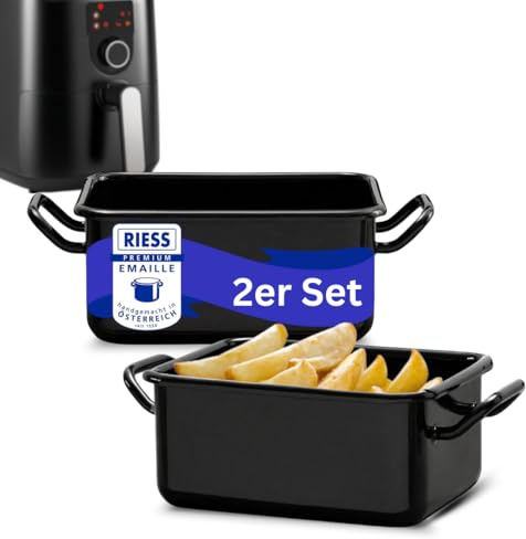 Riess Emaille Mini-Auflaufformen 2er Set – 15×11×7 cm Back- & Servierformen für Heißluftfritteusen, Backofen & Grill – Kratz- und Schnittfest, Leicht zu Reinigen – Qualitäts-Emaille aus Österreich