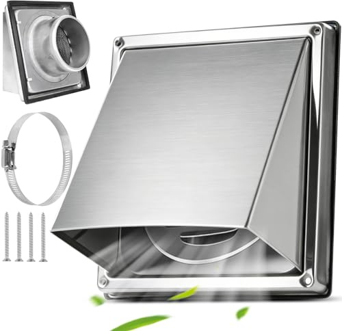 Grille d'Aération en Acier Inoxydable Ø100mm Grille de Ventilation Carrée avec Moustiquaire Clapet Anti-Retour pour Sortie d'air Hottes Ventilations Conduits d'Échappement