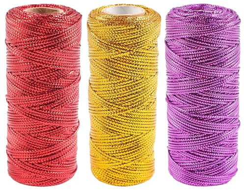 Yayatty Filo D'oro Spago Dorato, 1,5mm Spago Dorato per Decorazioni Tinsel Corda per Artigianato, Decorazione di Natale, Hobby Creativi, 3 Colori D, 300m