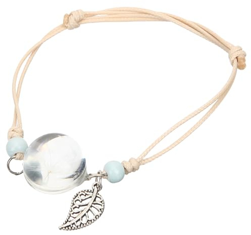 JECOMPRIS Braccialetto Donna Fiore di Soffione Essiccato in Vetro Leggero e Corda di Cotone, Stile Distintivo e Comfort per Compleanno o Fidanzamento