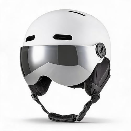 GOWENIC Skihelm mit Schutzbrille und Ohrenschutz, EPS-Innenfutter, Wintersporthelm mit Verstellbarem Visier, Ideal für Männer und Frauen, Geeignet für Snowboard und Ski, M (55–58 cm), L (59–61 cm)
