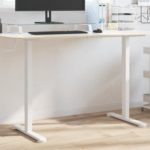 FWIKDUN Verstellbares Schreibtischuntergestell Gestell für Sitz-Steh-Tische Weiß (94-135) x60x(70-114) cm - Höhenverstellbares Gestell mit Drehgriff für Schreibtischplatten