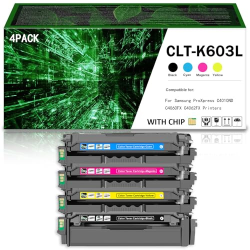 4er-Pack CLT-K603L, CLT-C603L, CLT-Y603L, CLT-M603L Toner mit hoher Reichweite, kompatible CLT-603L Tonerkartuschen für Samsung ProXpress C4010ND, C4060FX und C4062FX Laserdrucker,4Color-1Pack