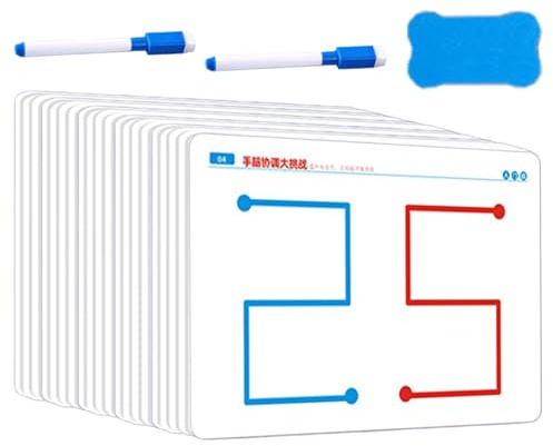 Kartenspiel Für Gehirntraining, Gehirntraining Karten Set Für Kinder 10 Stück, 40 Level Von Leicht Bis Schwer, Doppelseitig Laminiert, Abwischbar, Inkl. Stifte & Radierer