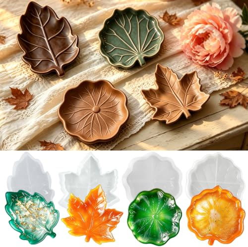 Set da 4 Stampi in Silicone a Forma di Foglie per Resina e Gesso, per Conservare Fiori, Stampi per Decorazioni Matrimonio, Regali per la Festa di San Valentino