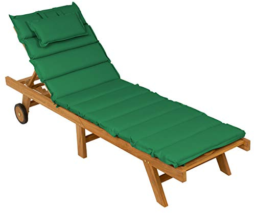 Nexos Trading DIVERO Sonnenliege Holzliege Gartenliege klappbar Teakholz behandelt inkl. Räder Auflage Farbe wählbar (Grün)