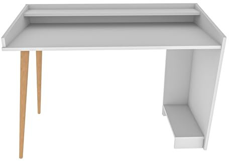 DECOROTIKA - Vanessa Computer Desk with Shelving Unit (White and Oak)