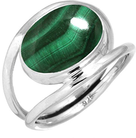 Jeweloporium 925 Silber Ringe für Damen Grün Natürlich Malachit Edelstein Mode Silber Ringe Größe 50(15.9) Ostern Geschenk Boho Schmuck
