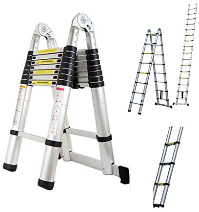 5m (2.5+2.5) Mehrzweckleiter Schiebeleitern Teleskopleiter Hochwertiges Aluminium Ausziehbare Klappleiter Anti-Rutsch für Hochklettern/Büro/Loft Haushaltsleiter 150kg Belastbarkeit