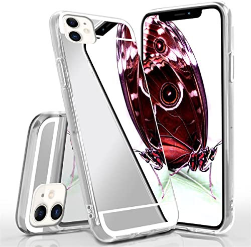 moex Mirror Case für iPhone 11 Hülle mit Spiegel und erweitertem Kantenschutz aus Silikon, Handyhülle verspiegelte Rückseite, Stylische Handy Schutzhülle dünn, Silber