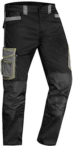 ACE Genesis Pantalones de Trabajo para Hombres - Pantalones Cargo con Cintura Elástica - Multibolsillos - Negro - 50