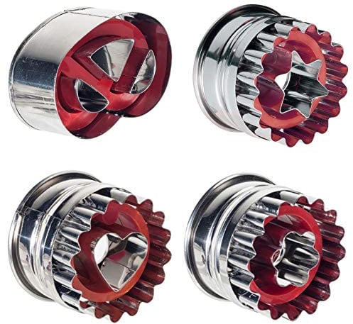 Westmark Ausstechformen-Set für Linzer-Kekse, 4-tlg., 4 unterschiedliche Motive, Mit Auswerfer, Rostfreier Edelstahl/Kunststoff, Linzer, Silber/Rot, 350022E6