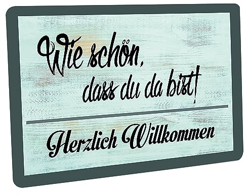 Crealuxe Fussmatte – “ Wie schön, DASS du da bist! Herzlich Willkommen “ - 60x40 cm - Gummi Rückseite/rutschfest - Filzoberfläche - Bedruckte Türmatte - Innenmatte - Schmutzmatte