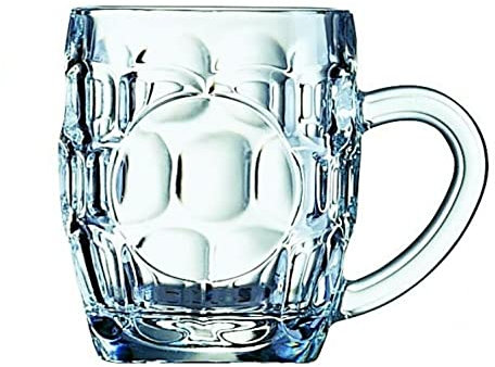 Vision4ever 1Pcs Clear Glass Half Pint Beer Glass Mug Traditional Handled Dimple Glass with Attractive Looks Useful for Wine Juice Coffe Tea