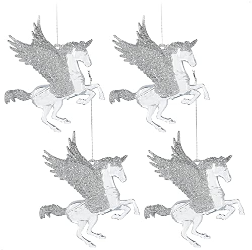 com-four® 4X Christbaumschmuck Einhorn - Weihnachtsdeko in festlichen Farben - Glitzernde Anhänger für das Weihnachtsfest (silberfarben - Einhorn mit Flügeln)