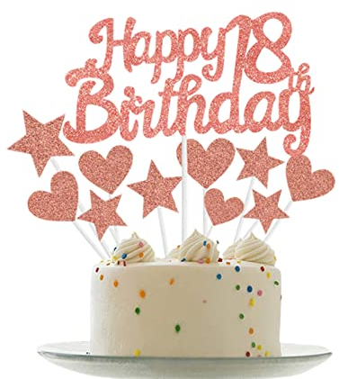 Personalised Happy 18th Birthday Cake Toppers RoseGold Cake Decorations for Girls Boys 18th Birthday Cake Cupcake Topper, Glitter Cakes Banner Decoration for 18 Birthday Anniversary Party Supplies