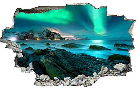 Aurora 3D Wandtattoo Wanddurchbruch, Landschaft Durchbruch Wandaufkleber für Kinderzimmer, sticker für Wohnzimmer, Steine Selbstklebend Vinyl Wandsticker, Wandbild Junge Mädchen Schlafzimmer