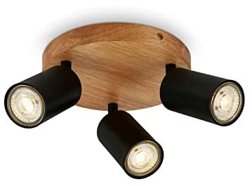 BRILONER - Deckenlampe Vintage schwenkbar, Holzbasis, GU10 Fassung, max. 9 Watt, Deckenleuchte, Lampe, Wohnzimmerlampe, Schlafzimmerlampe, Küchenlampe, Deckenstrahler, 19x8,5 cm, Schwarz