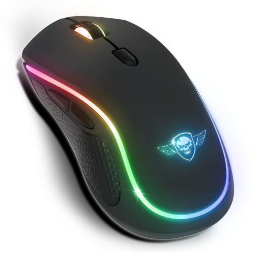 Spirit Of Gamer Pro M9, Souris Gamer sans Fil Symétrique, 6 Boutons Programmables, Capteur Optique 4200 DPI, 6 Effets de Rétroéclairage RGB Personnalisable, Souris Gaming Ergonomique Rechargeable