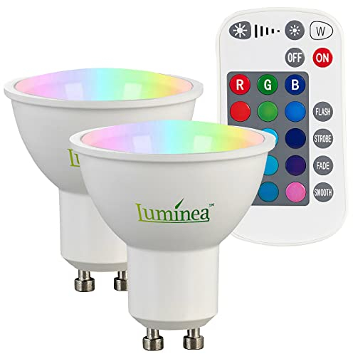Luminea GU10 RGB: 2er-Set LED-Spots GU10, RGBW, 4,8 W (ersetzt 40 W), 400 lm, dimmbar (LED-Leuchtmittel, Beleuchtung, Einbaustrahler)