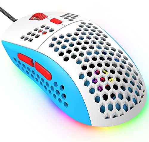 KUIYN 383 Pro Souris de Jeu Filaire Ultra légère, Coque en nid d'abeille, 6 Souris rétroéclairées RVB, 6 DPI réglables 6400, modèle Optique USB Aerox pour Win10/XP/Xbox/PS4/PS5/Mac/HP/Acer