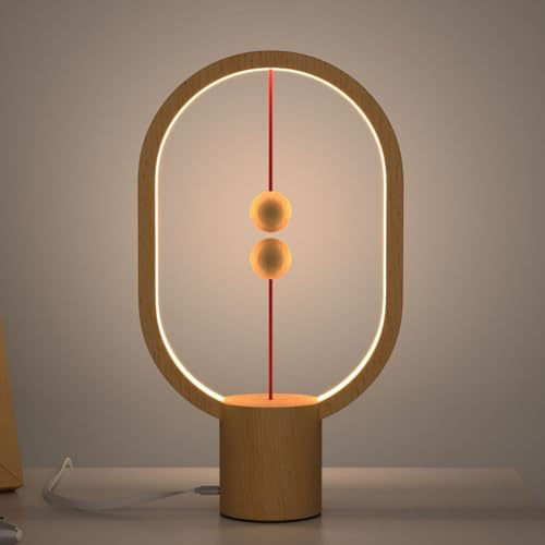 Modern LED Tischlampe mit Magnetischer Mid-Air-Schalter, Nachttisch Tischleuchte Magnetische Schwebende Balance-Lampe LED-Nachtlicht Deko Schreibtischlampe aus Holz für Arbeitszimmer Schlafzimmer Büro