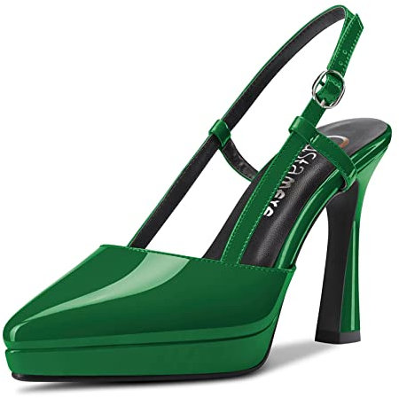 Castamere Damen Hoher High Stiletto Plateau Plattform Absatz Heel Spitze Zehenkappe Slingback Slip-on Pumps Hochzeit Dress 10 cm Heels Grün 45 EU
