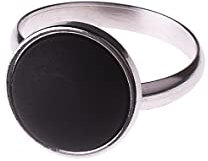 Adi-Modeschmuck verstellbarer Ring 'Elisa', 12mm Polaris Cabochon in einer in der Größe verstellbaren Fassung aus Edelstahl, handgefertigt in Berlin (Schwarz)