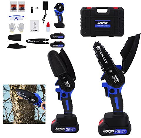 Mini Chainsaw, 4 Inch Electric Chainsaw Handheld Mini Pruning Shears Chainsaw for Tree Trimming Wood Cutting, 2 Batteries and Charger Included