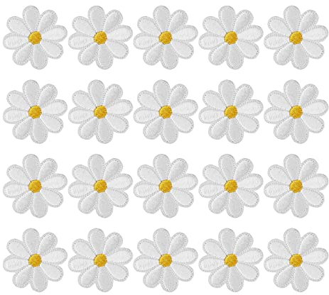 20Pcs Daisy Flower Embroidery Patches,Sew On Patches Daisy Flower Applique Patches,4cm Daisy Flower Embroidery Clothes Stickers Sew On Badges for DIY Backpack Hat Jeans Jackets Applique Crafts
