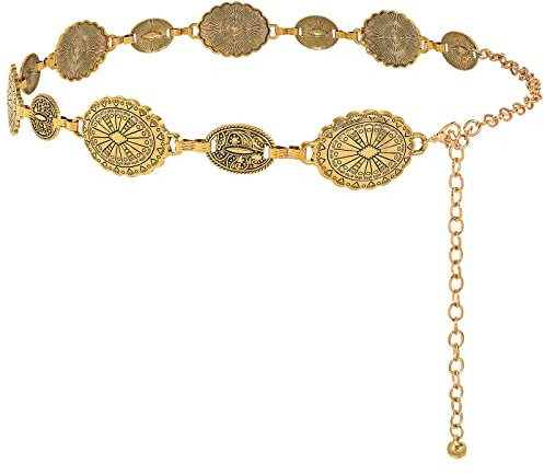 XZQTIVE Frauen Boho Kette Gürtel für Kleider Jeans Western Cowgirl Taille Links Gürtel Oval Metall Concho Gürtel