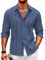 COOFANDY Mens Cuban Guayabera Shirt Casual Button Down Shirts Long Sleeve Beach Linen Shirts Navy Blue